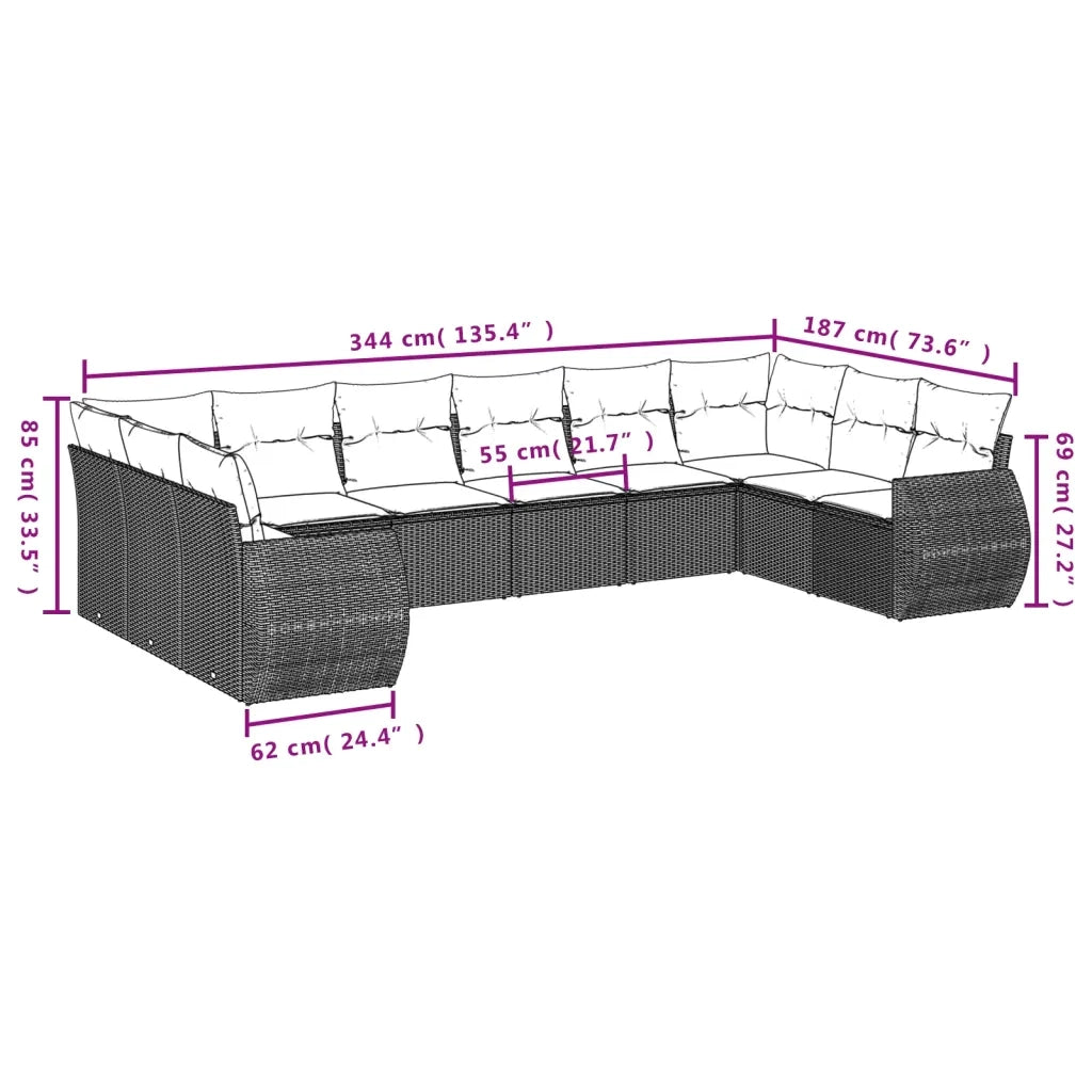 Set Divani da Giardino 11 pz con Cuscini in Polyrattan Nero 3254213