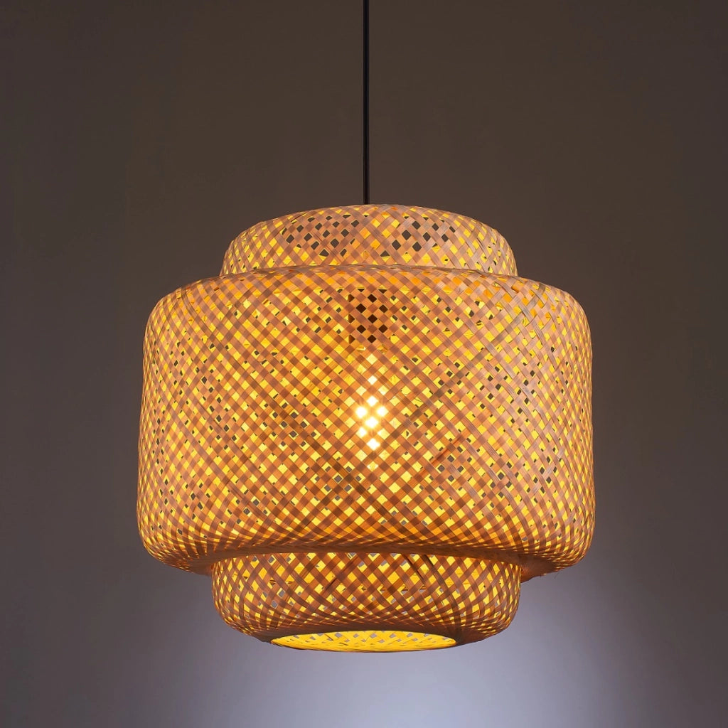 Lampada sospensione boho bambù crema Ø40 E27 Polux Berta