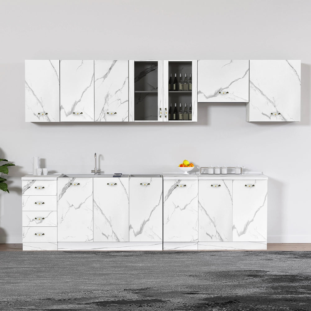 Mobile Base Cucina Componibile Minimal Bianco Effetto Marmo 1 Anta e 2 Scomparti