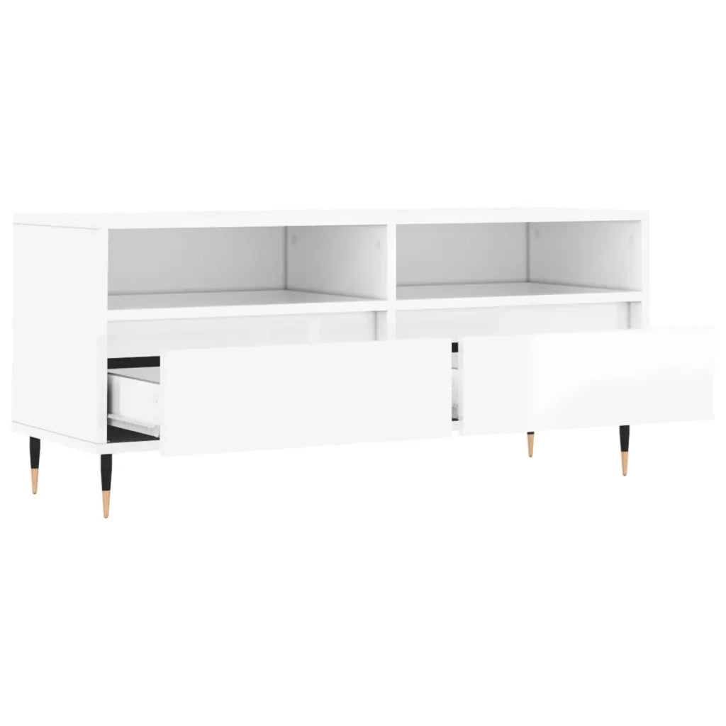 Mobile Porta TV-Mobile per TV-Credenza TV Bianco Lucido 100x34,5x44,5cm Legno Multistrato 283437