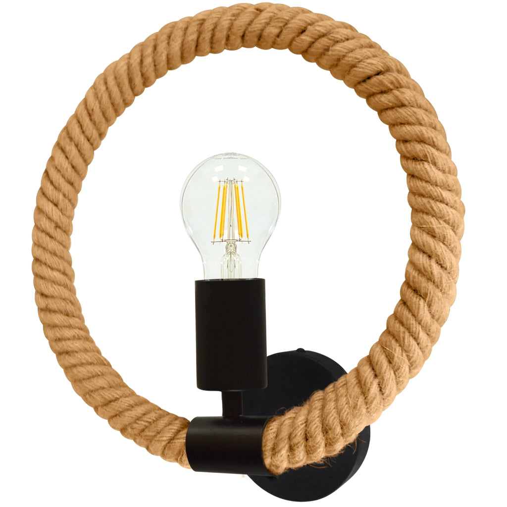 Applique Polux Rope Arthur E27 nero corda sisal loft