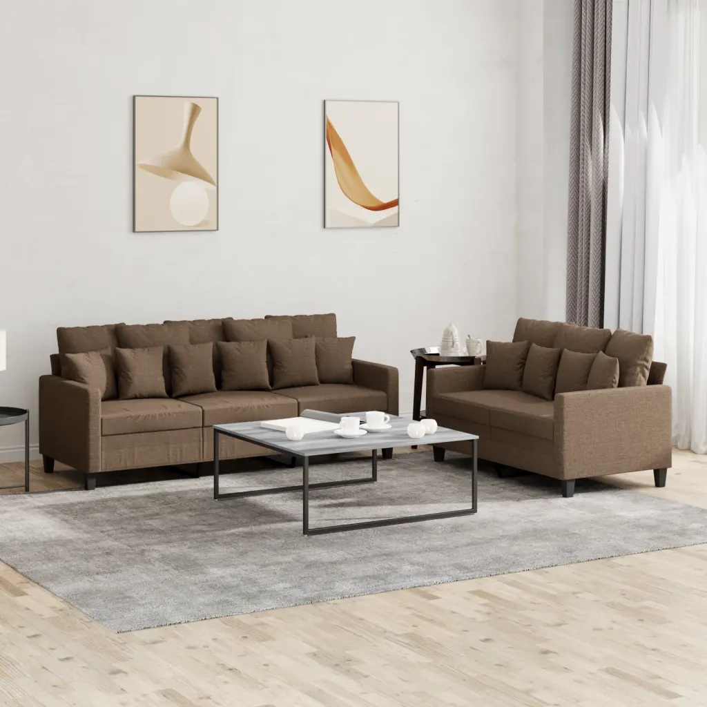 Set di Divani 2 pz con Cuscini Marrone in Tessuto 3201667