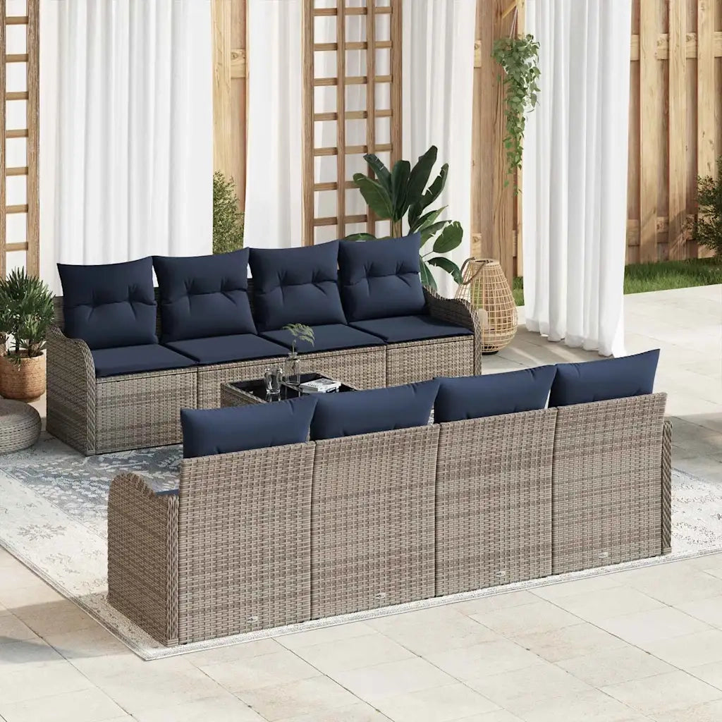 Set di divani 9 pz 8-Numero di posti Grigio polyrattan 3345635