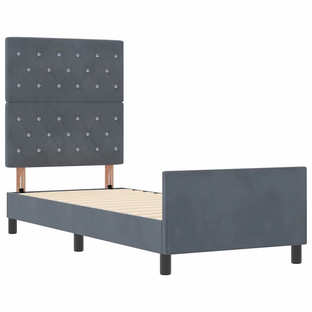Letto a molle con testiera Grigio scuro 80 x 200 cm Velluto