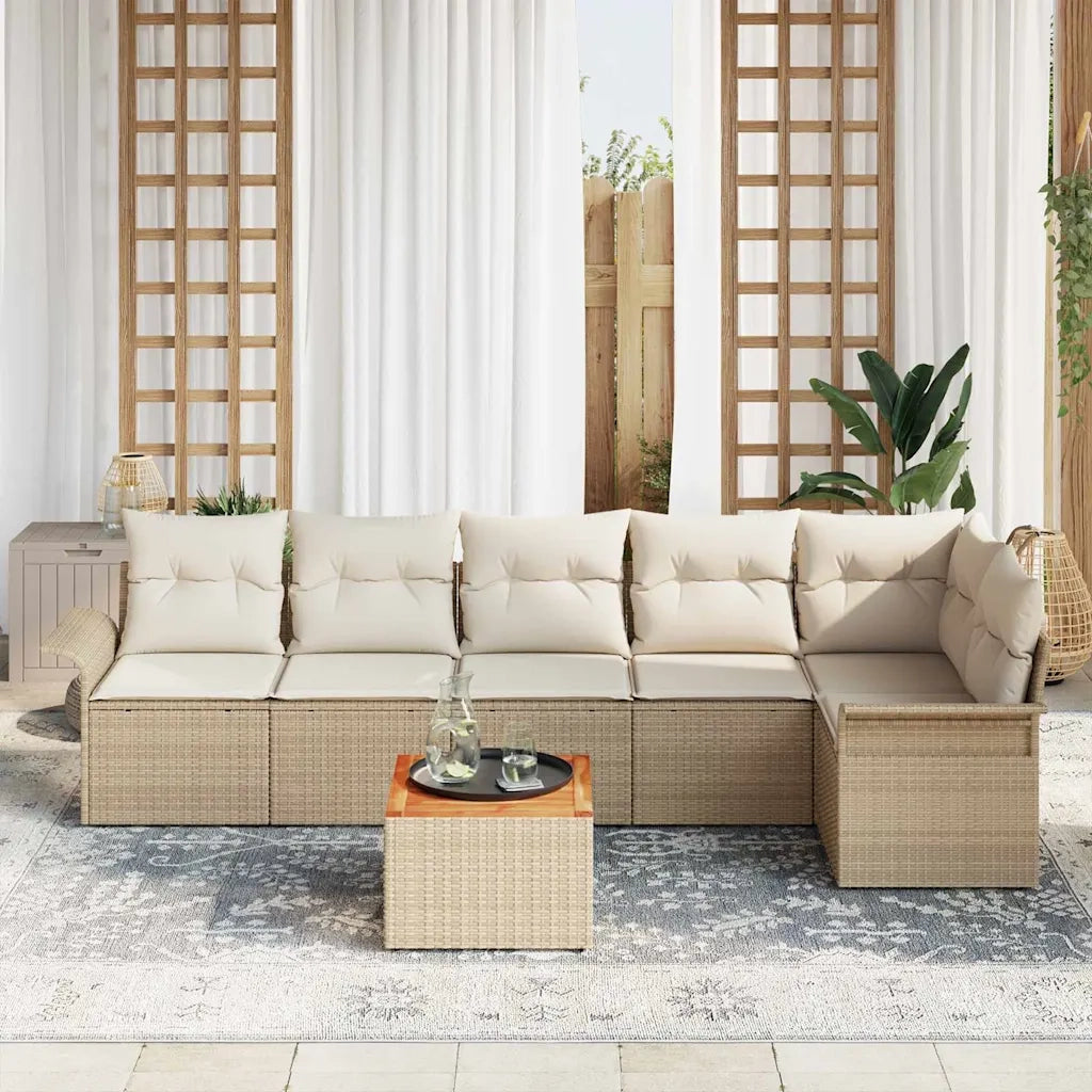 Set Divano da Giardino 7 pcs Beige e Crema polyrattan