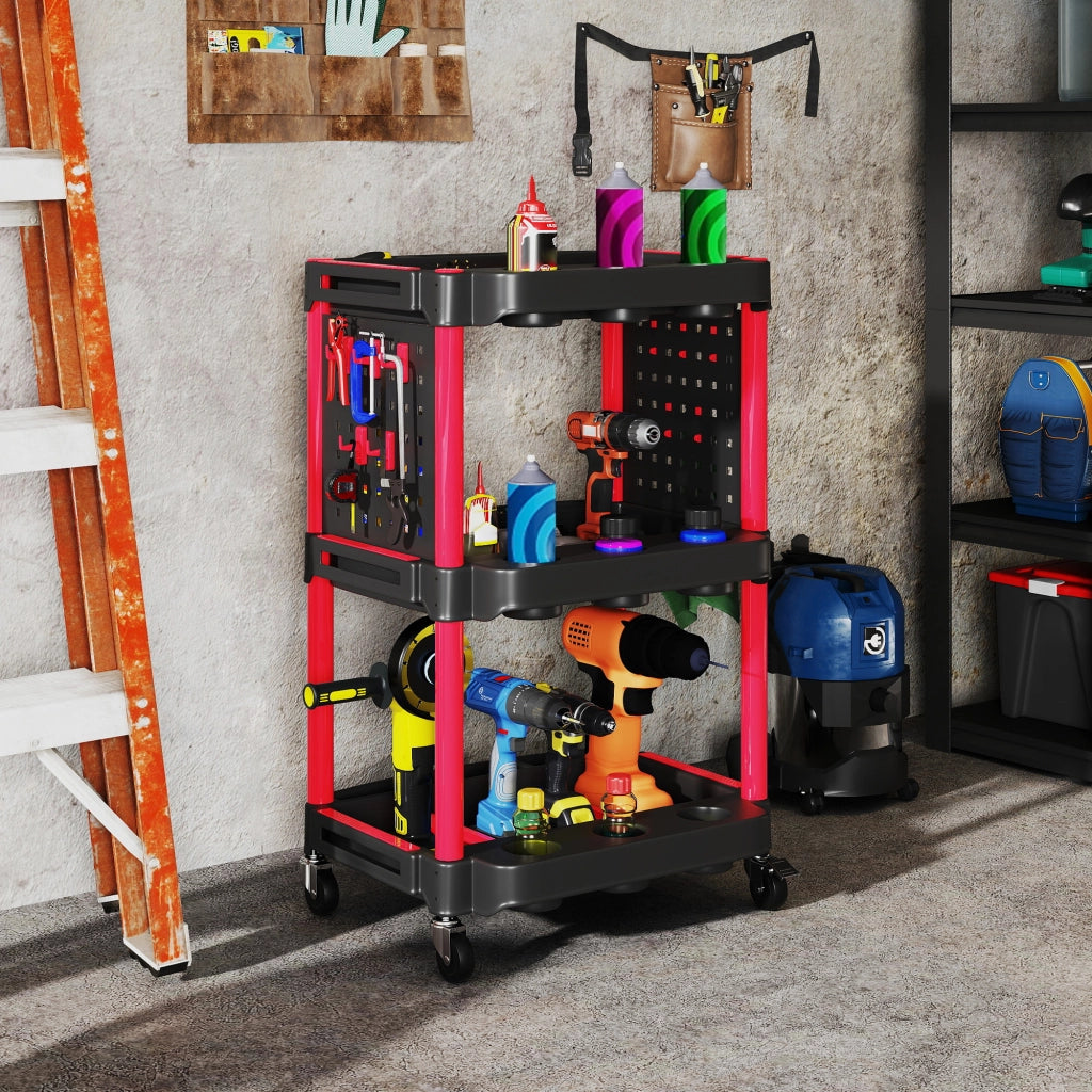 Carrello per attrezzi con ripiani e ganci ¨C Minimal ¨C Rosso