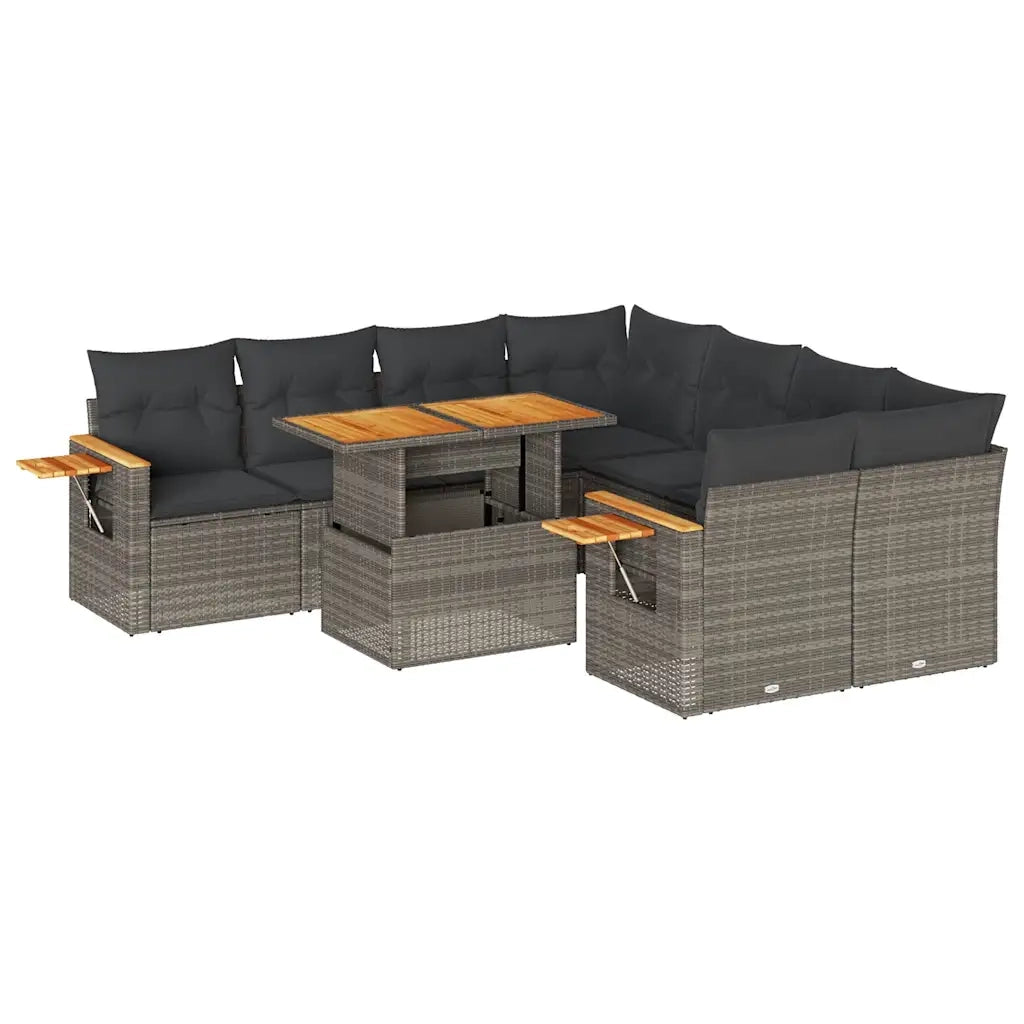Set Divano da Giardino 9pz con Cuscini Grigio Polyrattan Acacia 3327581