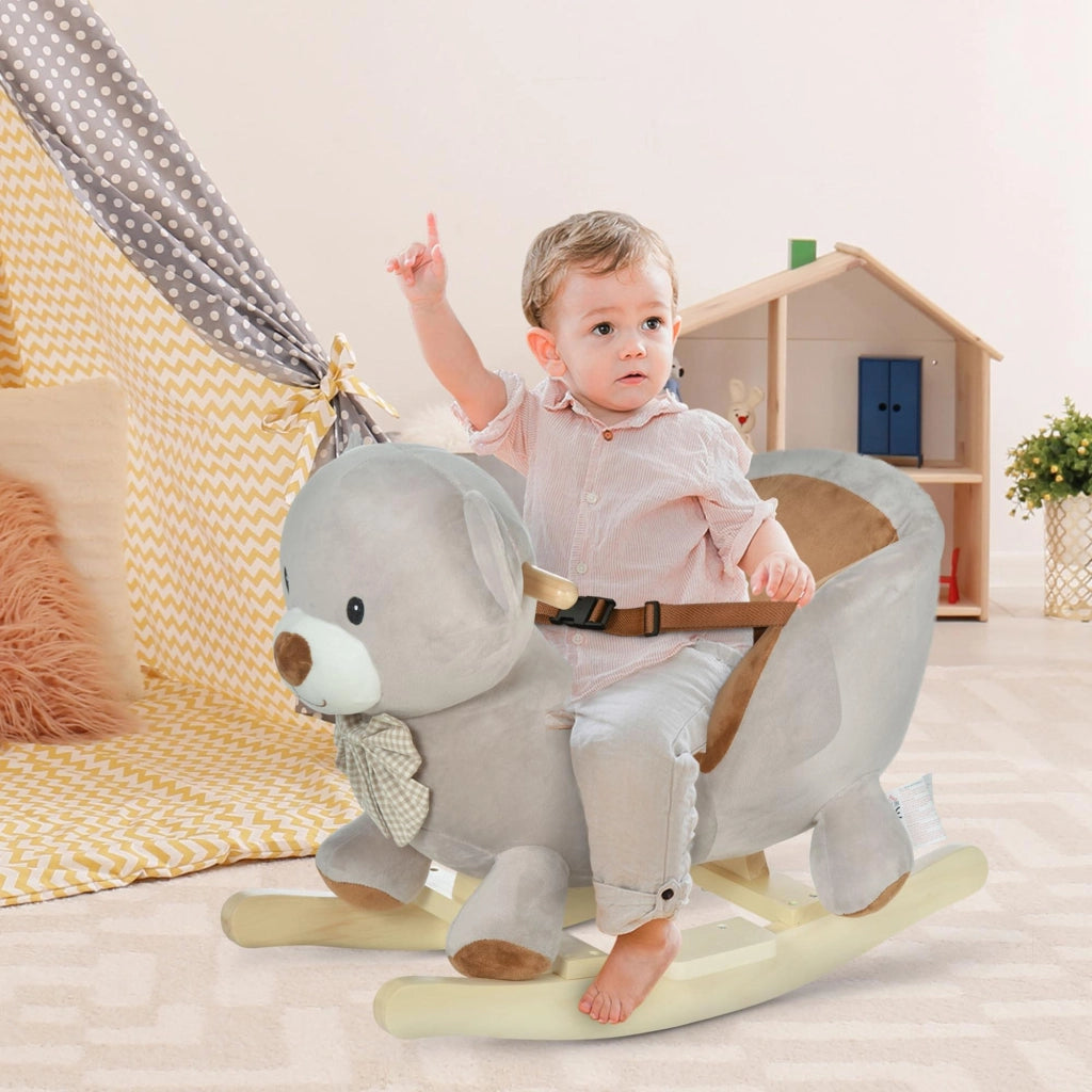 Cavallo a Dondolo Orso Interattivo ¨C Xylo ¨C Grigio 60x33x50cm Bambini 18-36 Mesi con Suoni