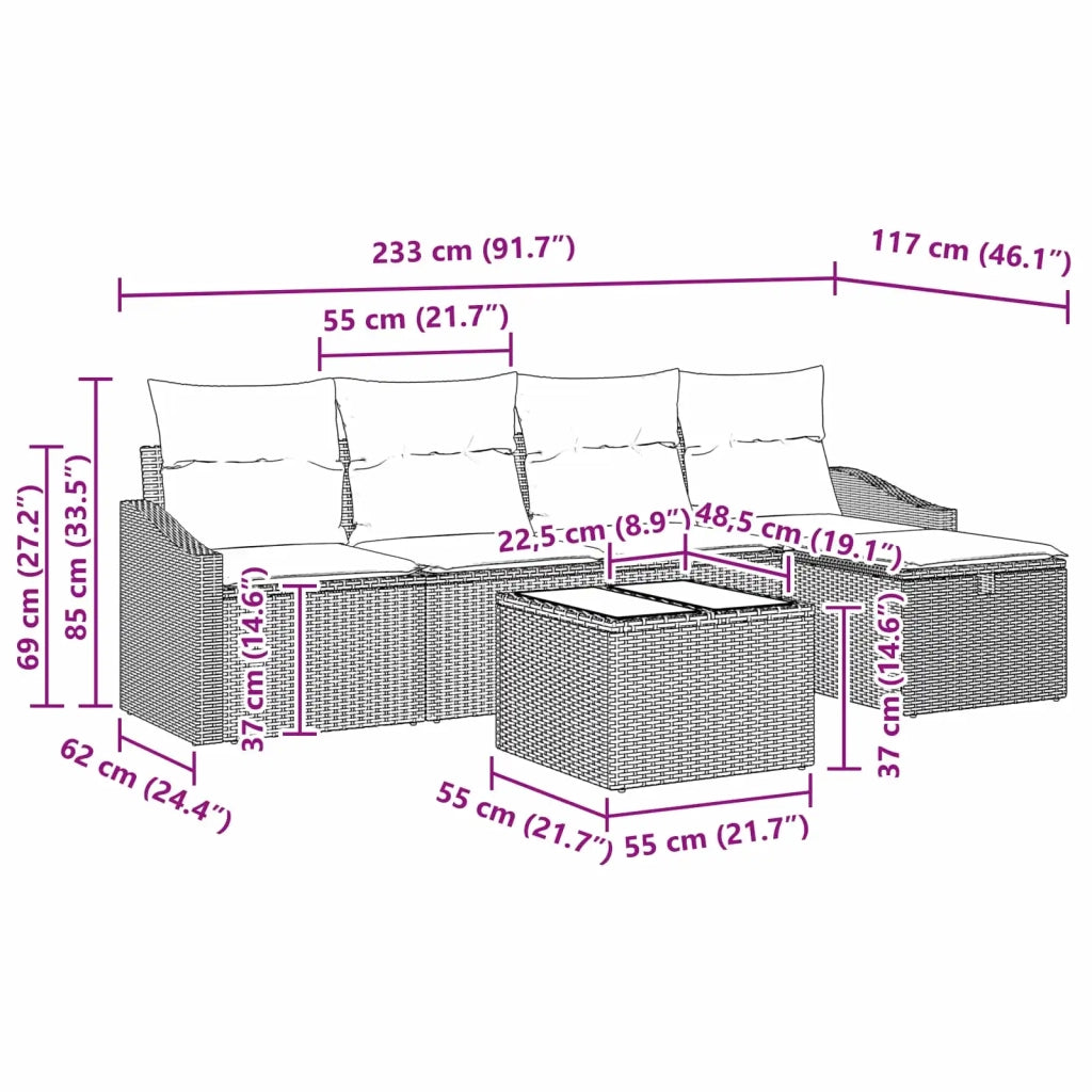 Set di divani con cuscino con archiviazione Marrone polyrattan 3359273