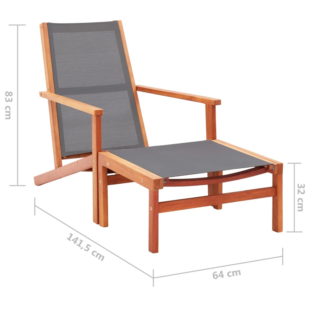 Sedia da Giardino | Sedie da Esterno con Pouf Grigia Eucalipto e Textilene