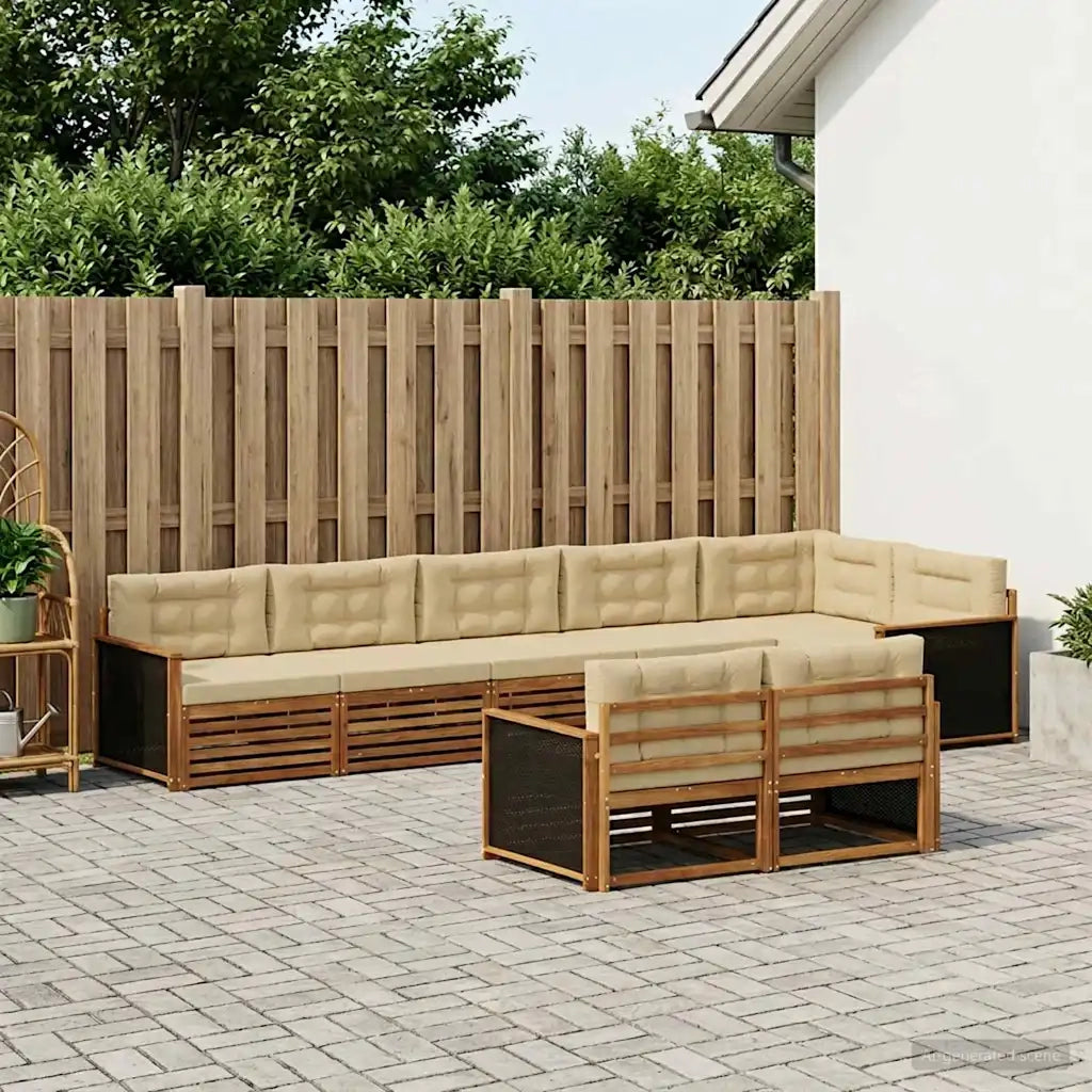Set di divani da esterno con cuscino 8 pcs Naturale e Beige 3383496