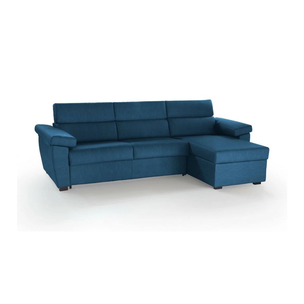 Tolle, Divano Letto con Penisola Sfoderabile Made in Italy, 285x160 cm blu