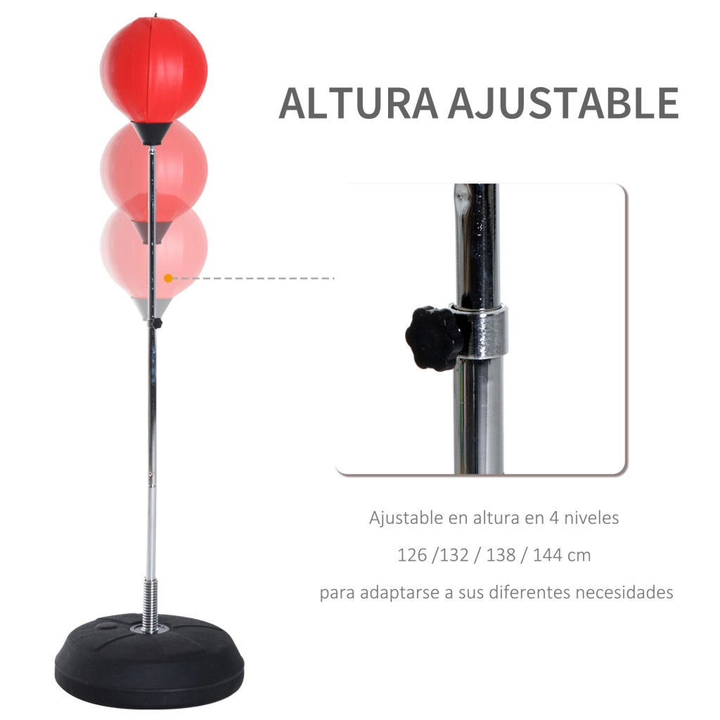 Sacco da Boxe Regolabile in Altezza con Base e Guanti ¨C Minimal ¨C Rosso e Nero 126-144 cm