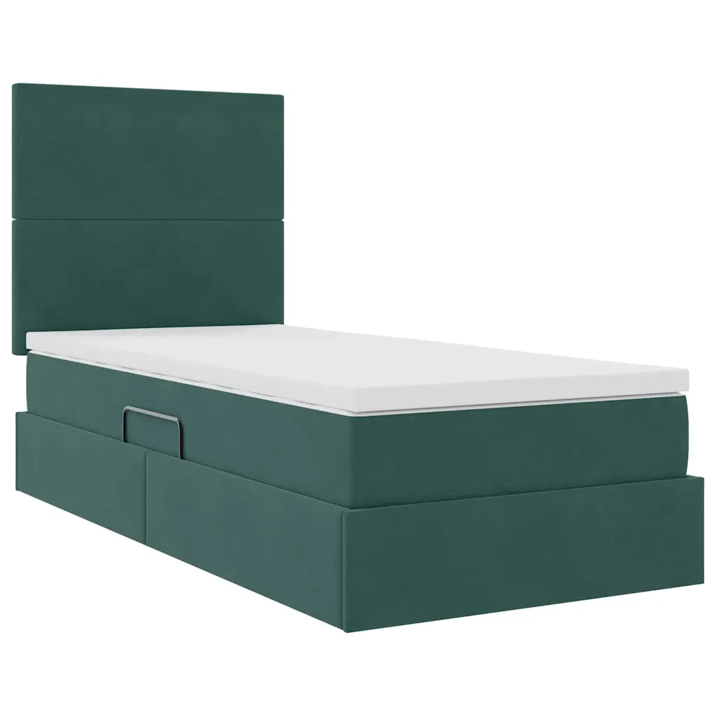 Letto con contenitore e LED Verde Scuro 90 x 200 cm Velluto