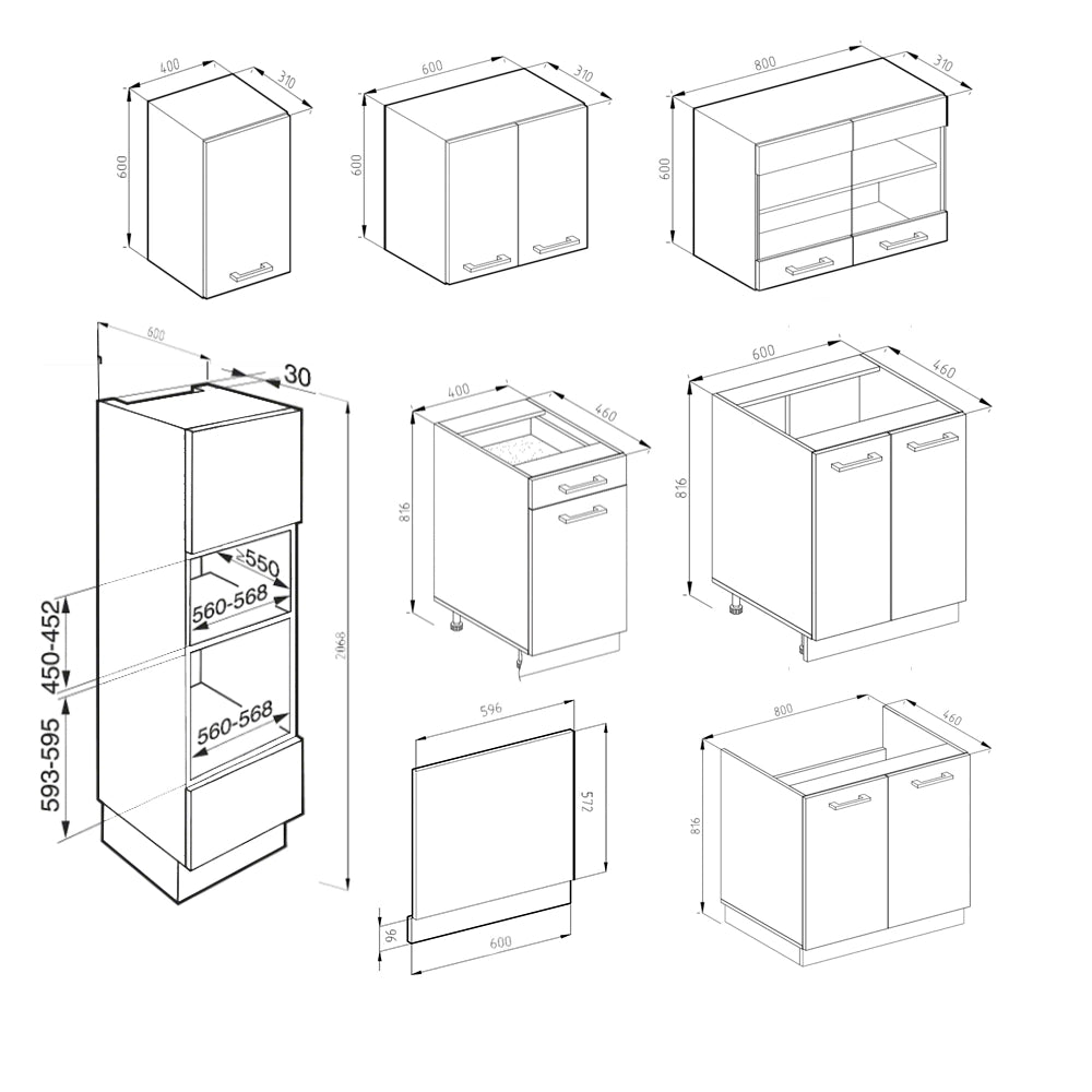 Vicco Cucina componibile Antracite casa di campagna/bianco 300 cm con armadio alto, PL Antracite