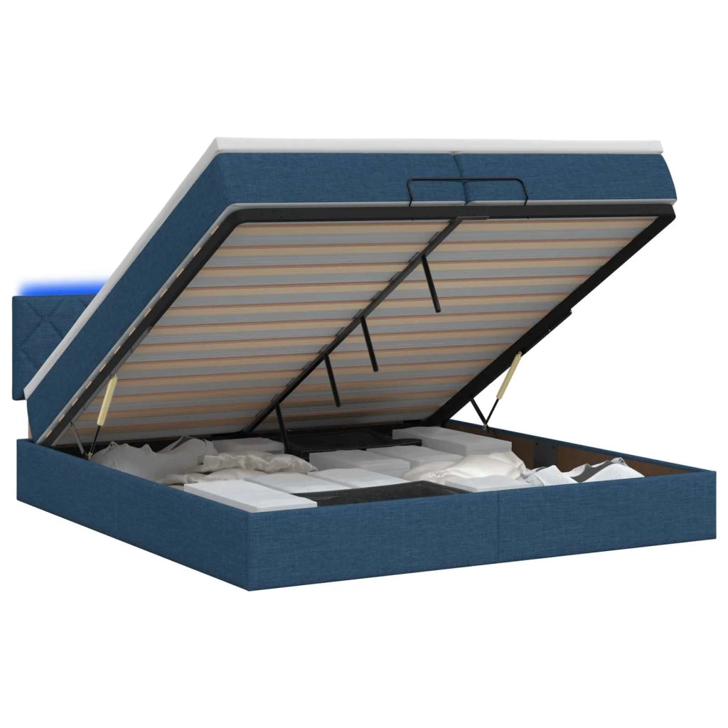 Letto Ottomano con Materasso e LED Blu 200 x 200 cm Tessuto 3457022