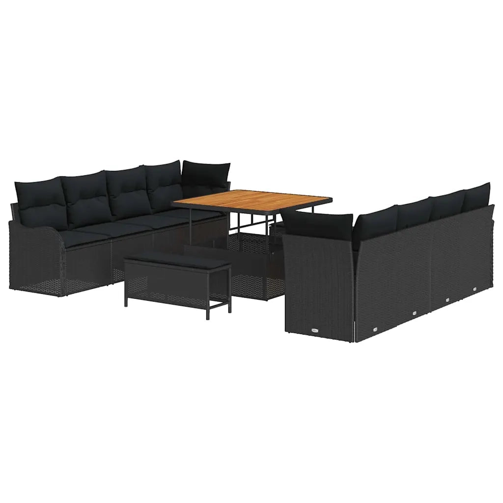 Set Divano da Giardino con cuscino con cuscino 11 pcs Nero