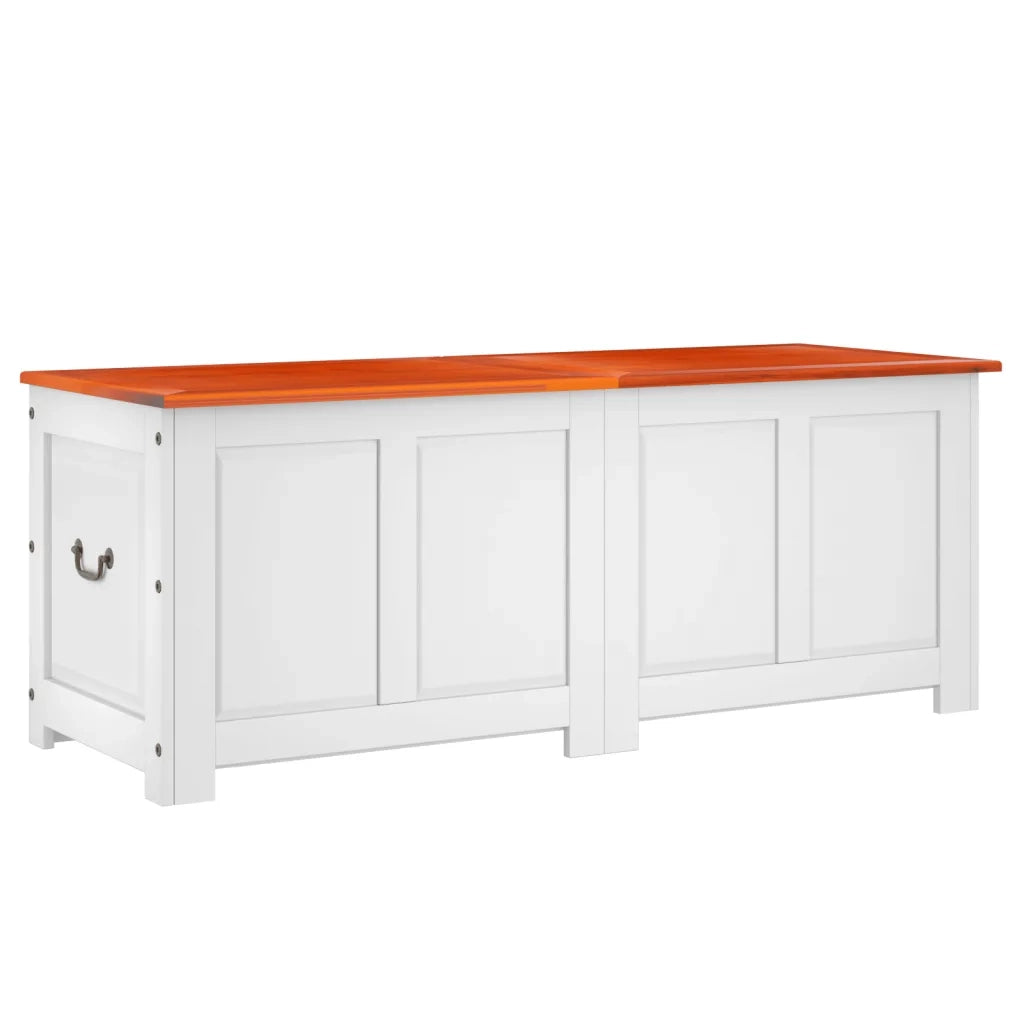Cassapanca con Coperchio Marrone e Bianco Legno Massello Acacia 364921