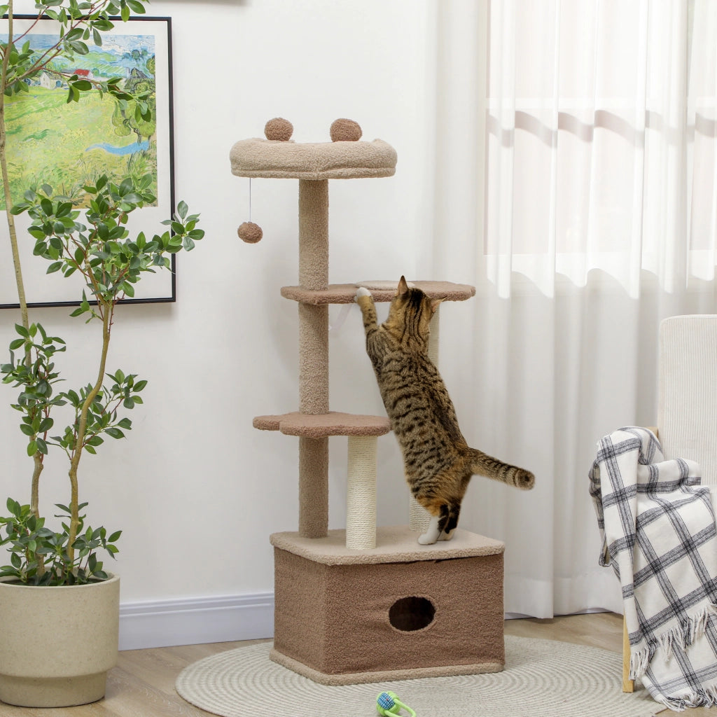 Albero tiragraffi per gatti con piattaforme e nido ¨C Minimal ¨C 133 cm