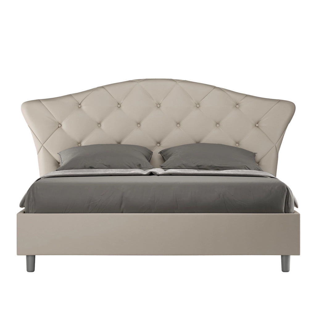 BS COM Letto matrimoniale con rete imbottito 160x200 similpelle tortora