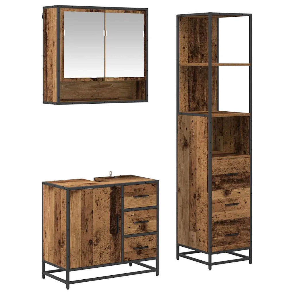 Set di mobili per il bagno con cassetto 3 pcs Legno vecchio 3402521