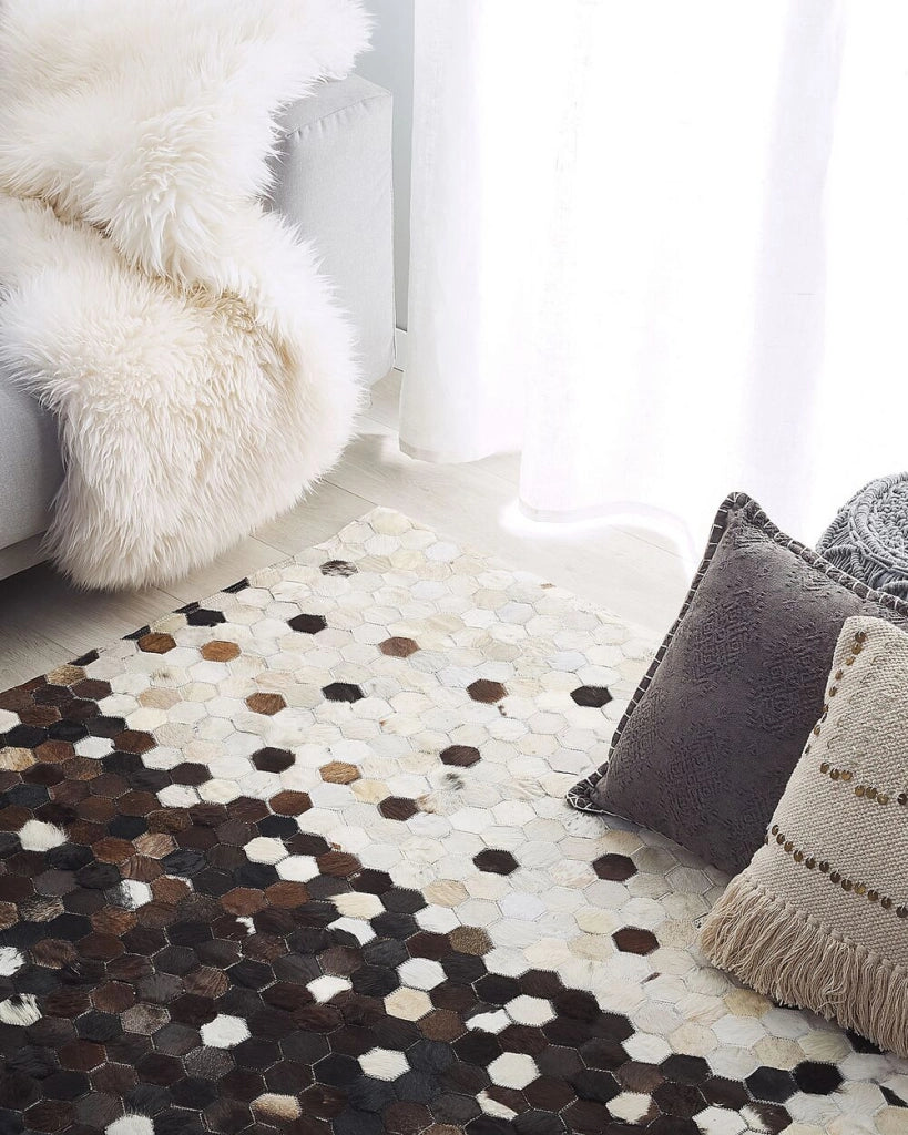 Tappeto tappetino Marrone con Pelle Beige 140 x 200 cm Patchwork Rustico