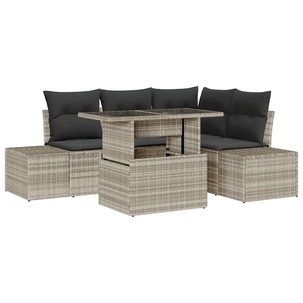 Set Divano da Giardino 5 pcs Grigio chiaro polyrattan 3349178