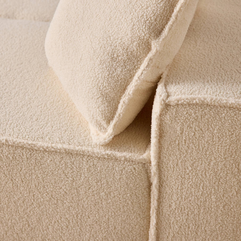 Divano letto in tessuto bouclé, 3 posti, crema