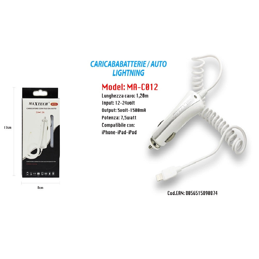 Trade Shop - Caricatore Per Auto Usb Smartphone Caricabatteria Ricarica 5v-1000ma Cavo Apple -