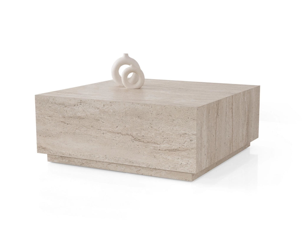 Tavolino da caffè in legno "Lizbon" - 90 x 90 x 35 cm - Travertino
