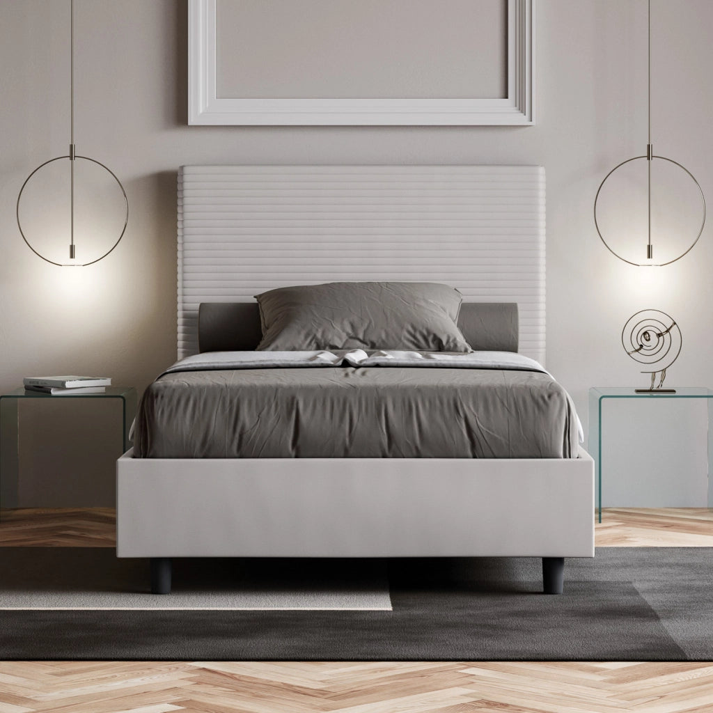 BS COM Letto una piazza e mezza con rete imbottito 120x200 similpelle bianco