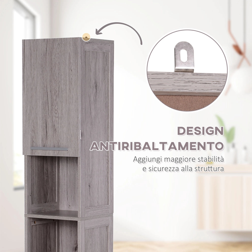 Colonna bagno in legno MDF con 2 armadietti e 2 ripiani aperti ¨C Xylo ¨C 30x32x172.5 cm
