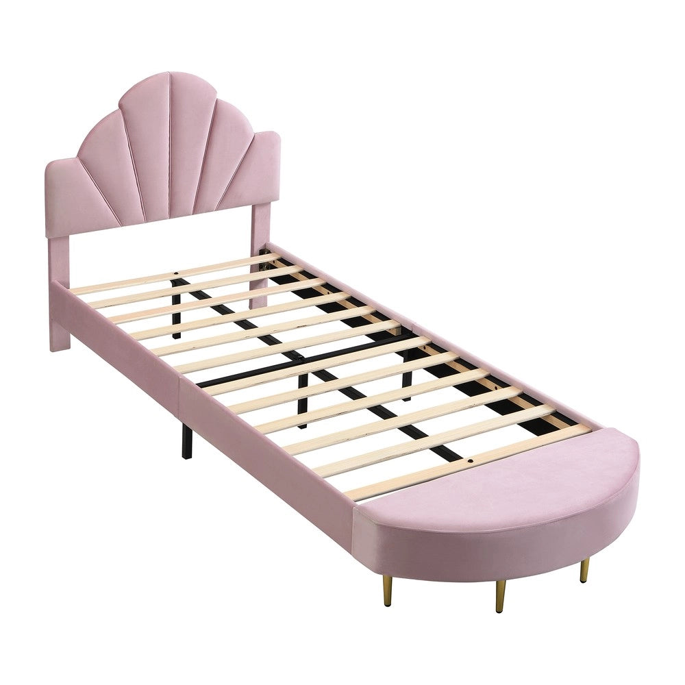 Letto Singolo Imbottito con Testiera in Velluto ¨C MINIMAL ¨C Rosa, 90x200 cm