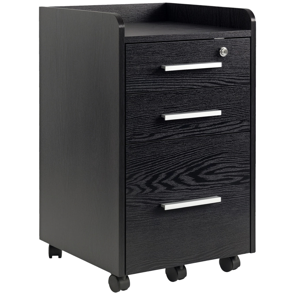 Cassettiera portadocumenti in legno con ruote ¨C Xylo ¨C 3 cassetti, nero, 39x40x65 cm