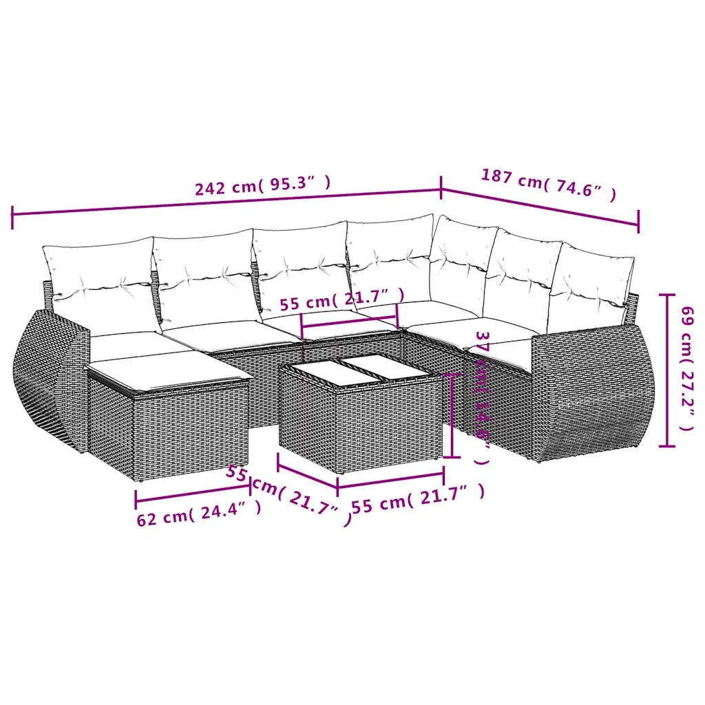 Set Divani da Giardino 8 pz con Cuscini Marrone in Polyrattan 3254050