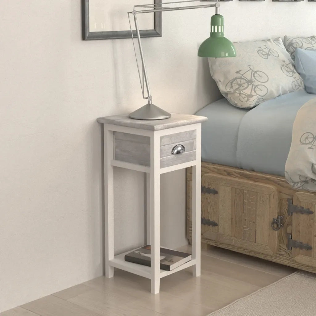 Comodino con 1 Cassetto-Tavolino da notte Grigio e Bianco