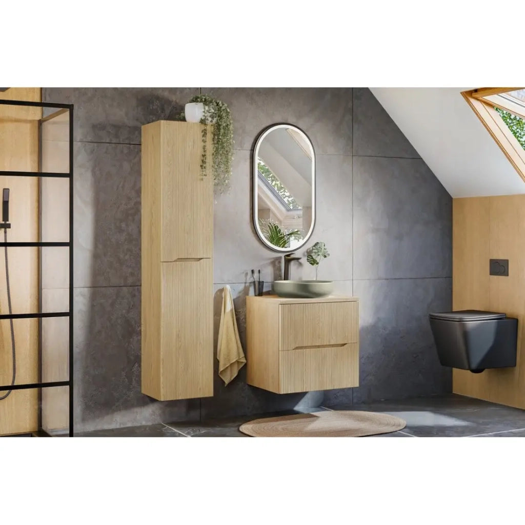 Set da bagno sospeso NATURA 95cm: mobile sotto lavabo 60cm + piano per lavabo + colonna