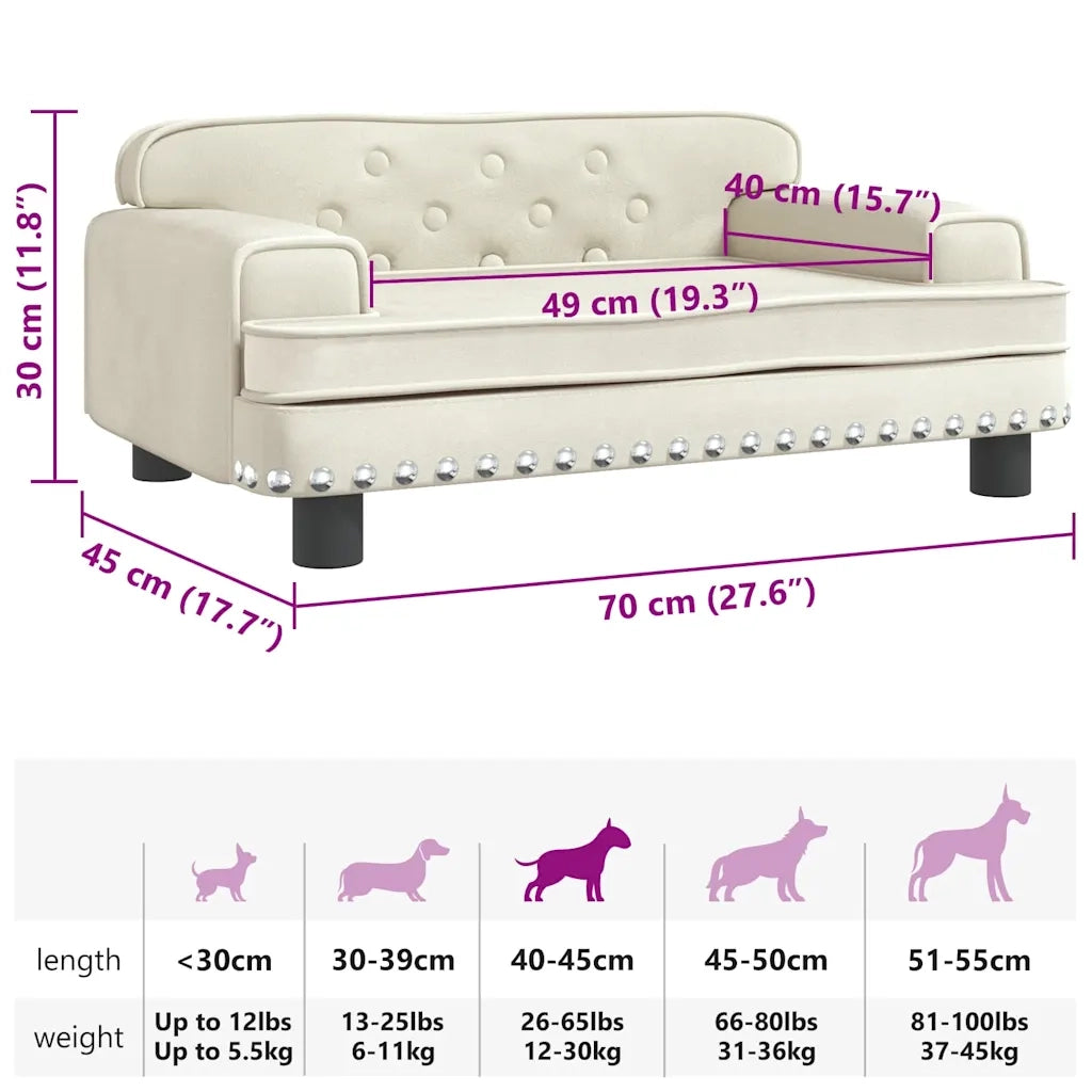 Lettino per Cani Crema 70x45x30 cm in Velluto 171888