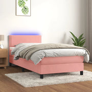 Letto a Molle con Materasso e LED Rosa 100x200 cm in Velluto 3134332