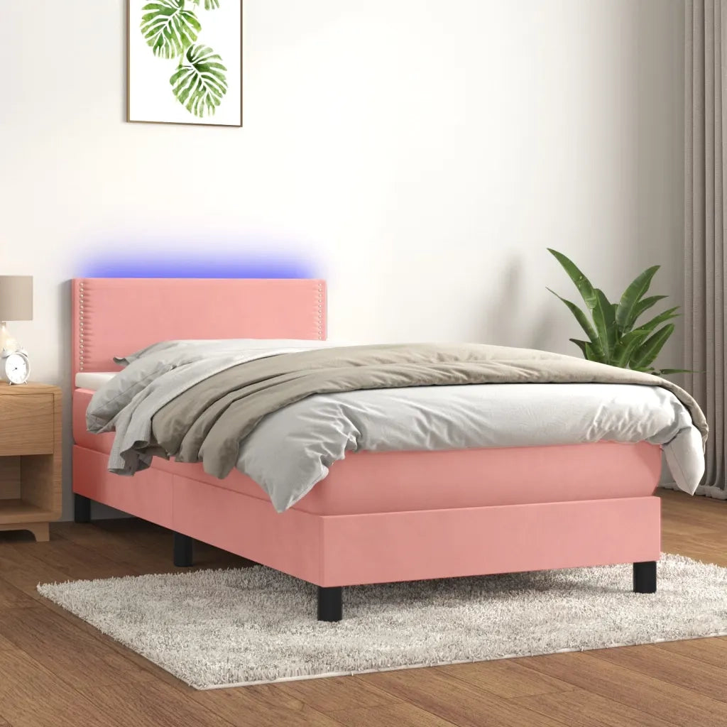 Letto a Molle con Materasso e LED Rosa 100x200 cm in Velluto 3134332