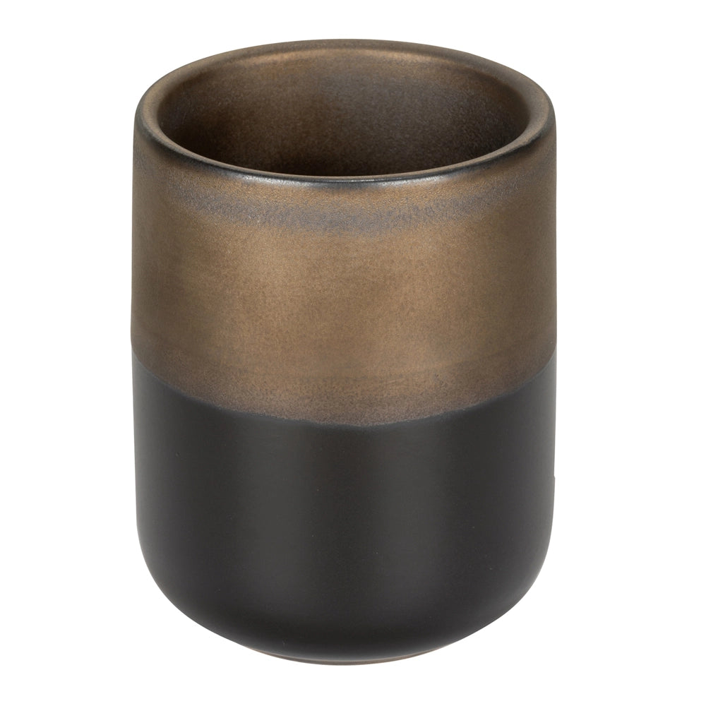 Porta spazzolini nero opaco e bronzo in ceramica Teos
