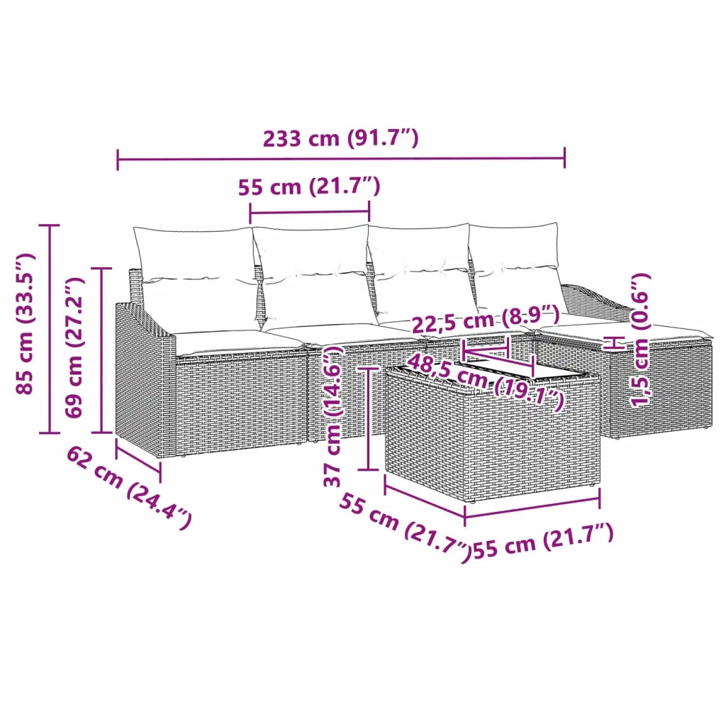 Set di divani 6 pz Marrone polyrattan 3346694