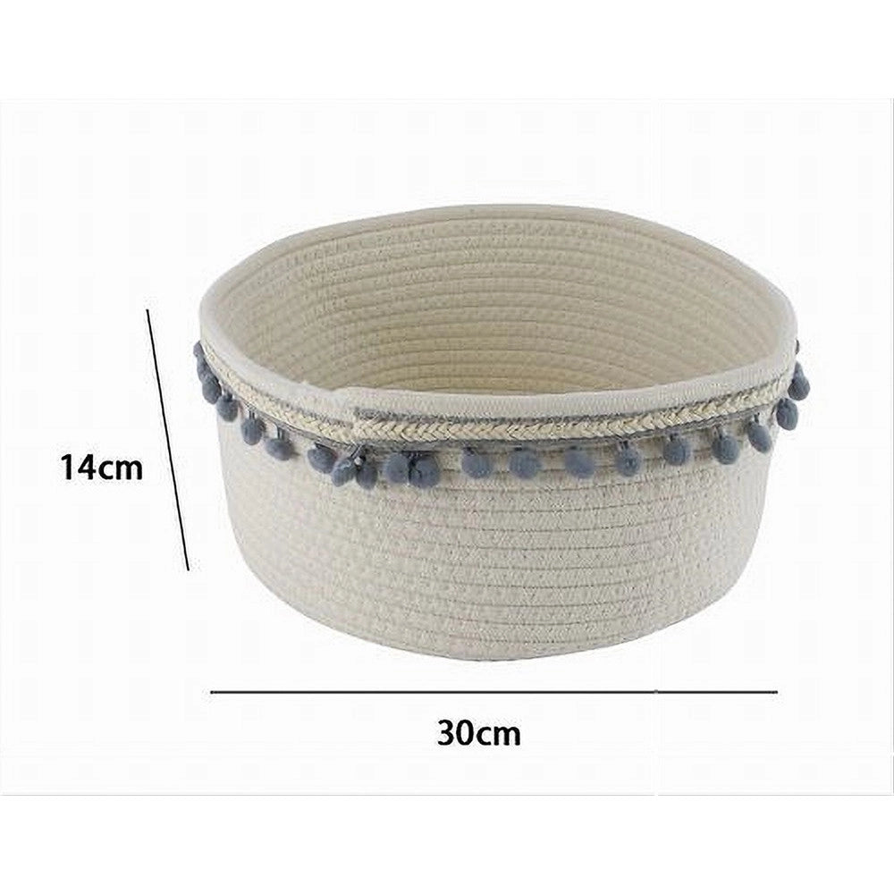 Trade Shop - Cesto Porta Oggetti Per Biancheria In Corda Pon Pon Grigi Cestino 30x14 Cm 10671 -