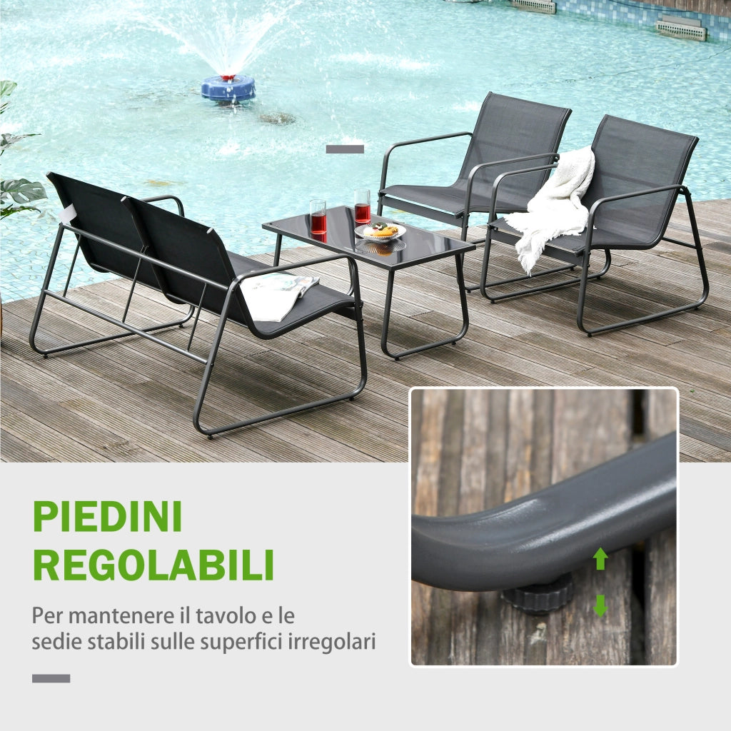 Set Salotto da Giardino 4 Pezzi ¨C Minimal ¨C Nero, Metallo, Texteline