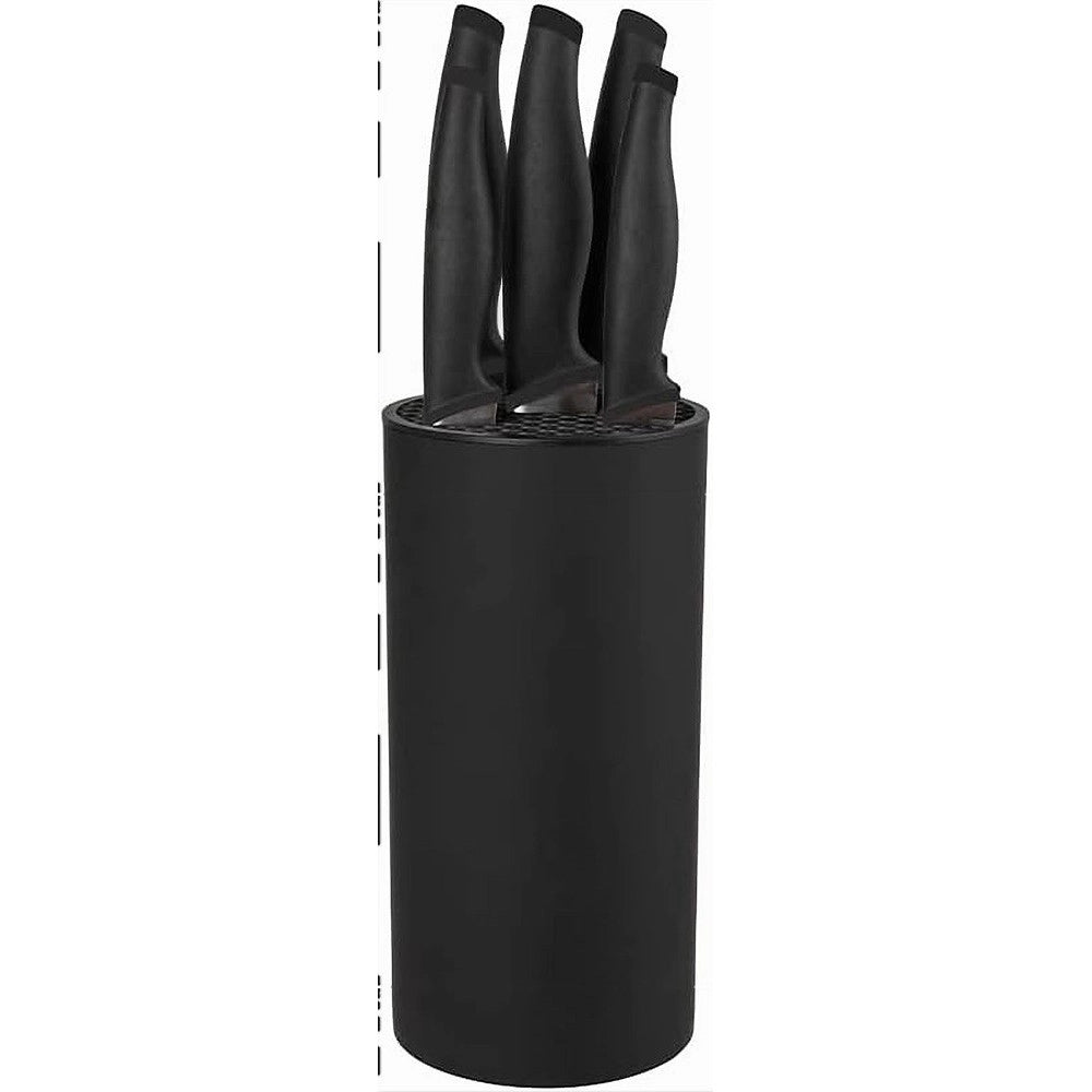 Trade Shop - Set Ceppo 5 Pezzi Coltelli Coltello Nero Design Elegante Utensili Da Cucina -
