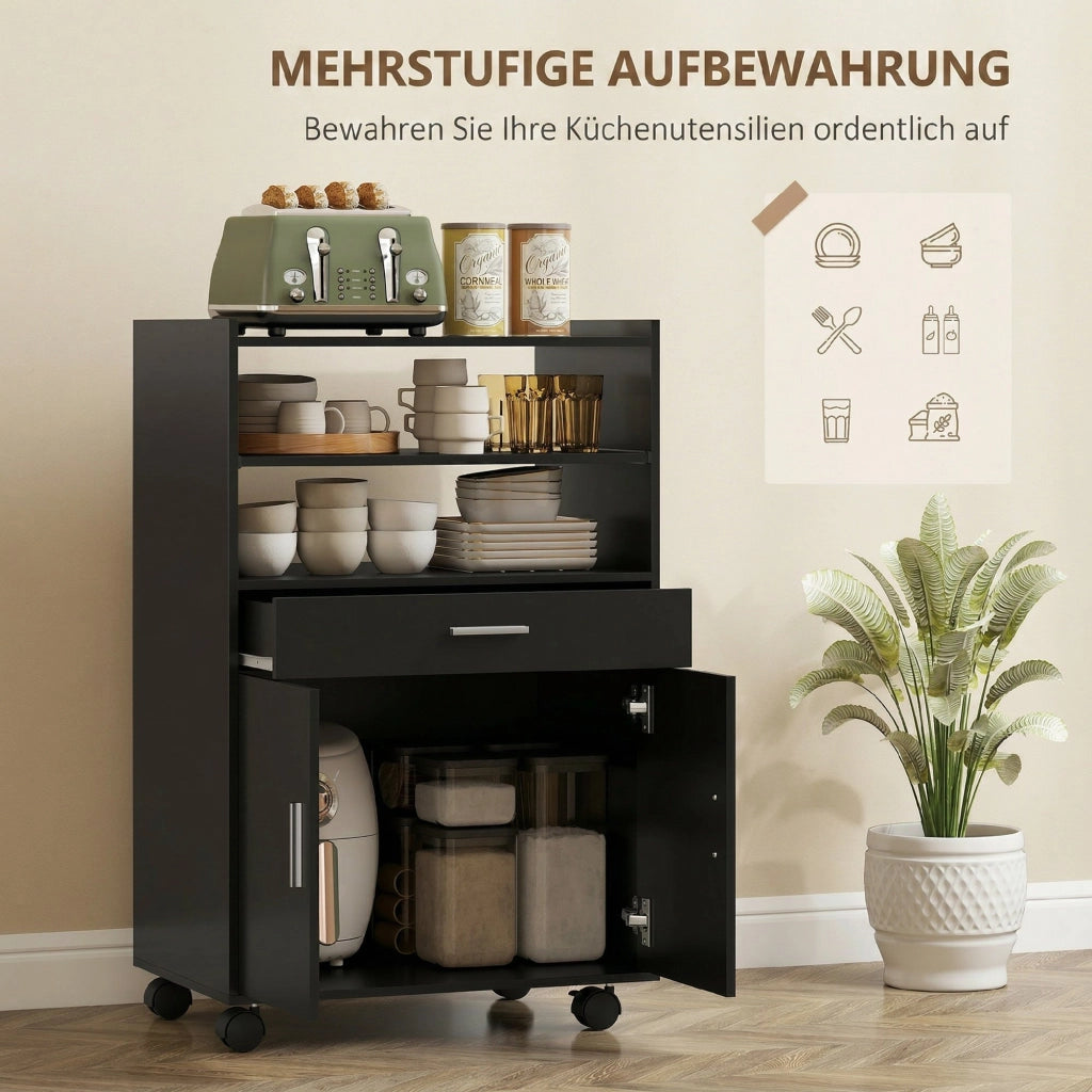 Tavolino da cucina mobile con ripiani e cassetto ¨C Xylo ¨C nero 59x40x92 cm