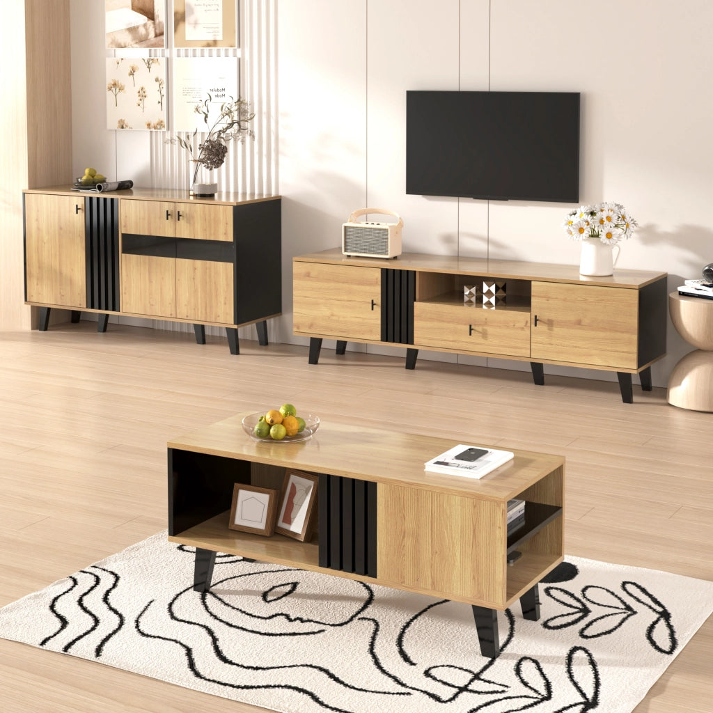 Mobile TV Lowboard ¨C MINIMAL ¨C Legno e Nero, con Cassetti, 170cm