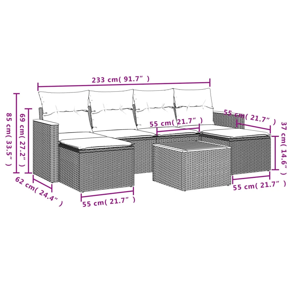 Set Divano da Giardino 7 pz con Cuscini Beige Misto Polyrattan 3226227
