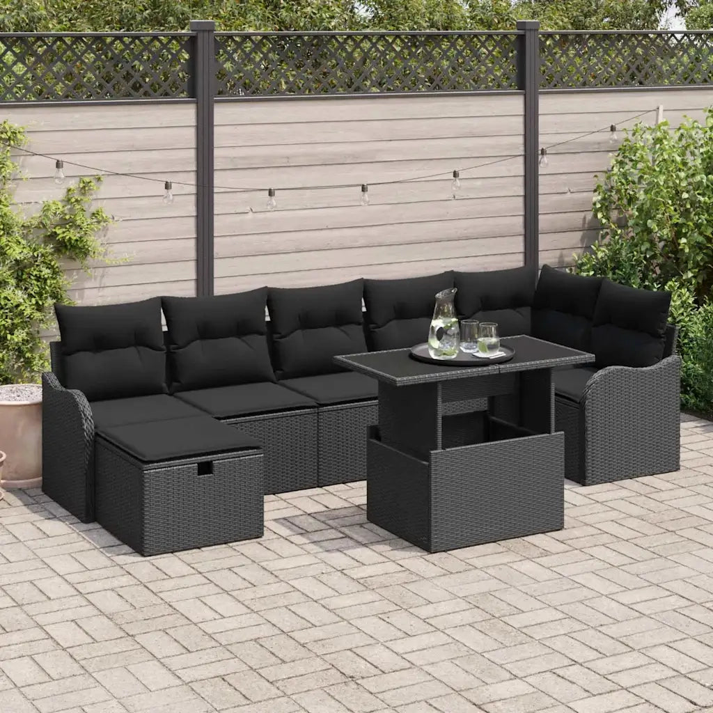 Set Divano da Giardino con cuscino 8 pcs Nero Poly Rattan 3361062