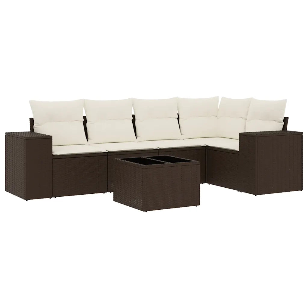 Set Divano da Giardino 6 pz con Cuscini Marrone in Polyrattan 3222542